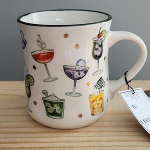 Halloween Cocktail Skeleton Ghost Ceramic Mug Cobwebs and Cauldrons - NWT